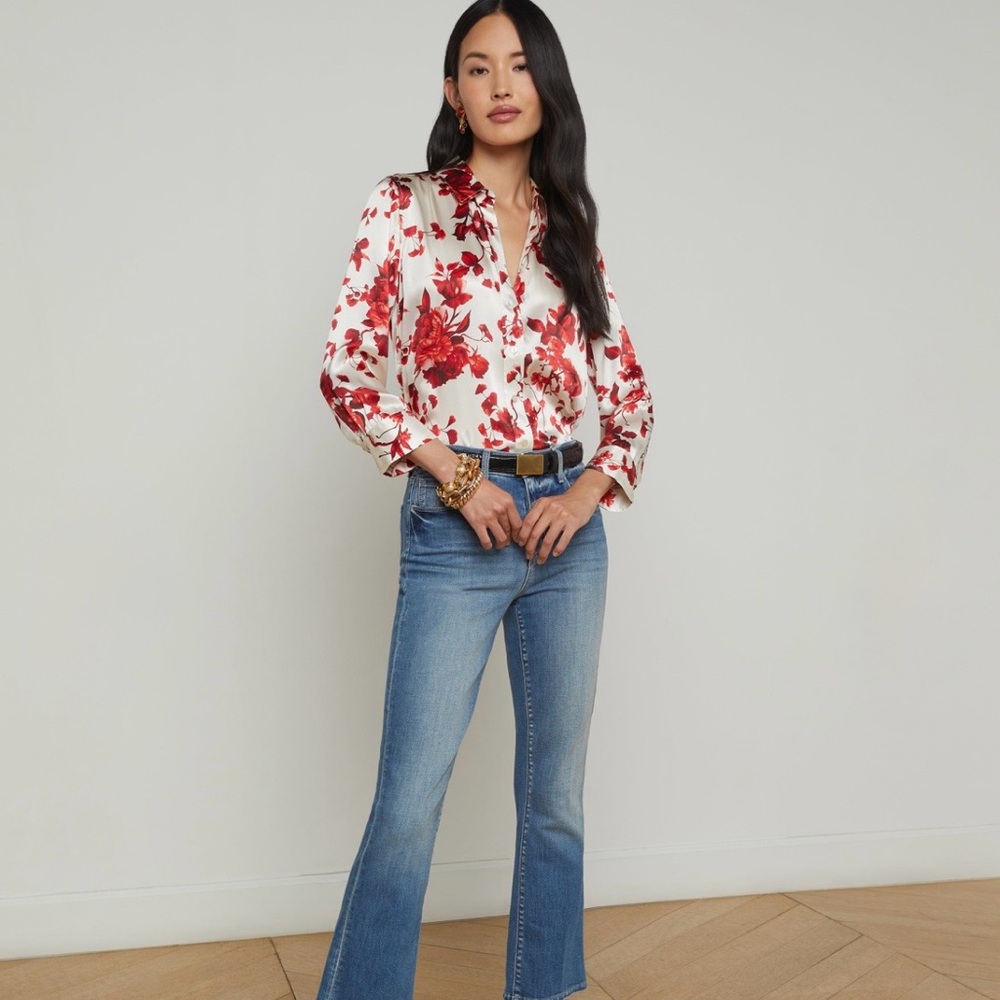 L’Agence Dani Silk Floral Red and White Blouse size XS - Picture 13 of 13